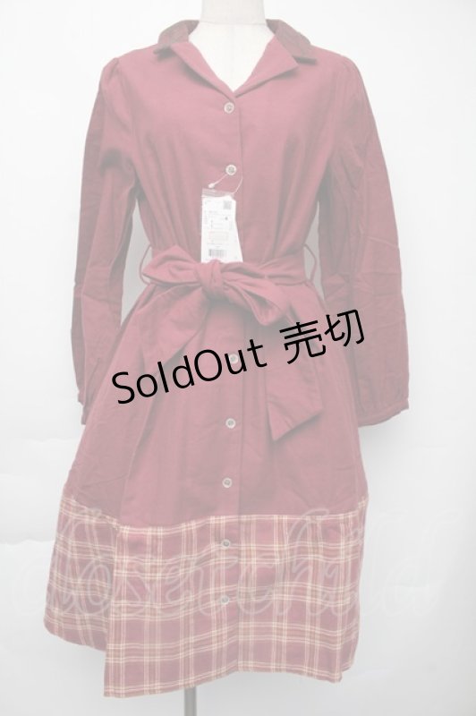 画像1: axes femme / チェックバイカラーシャツワンピース  ワイン S-25-11-30-035-AX-OP-HR-ZT512 (1)