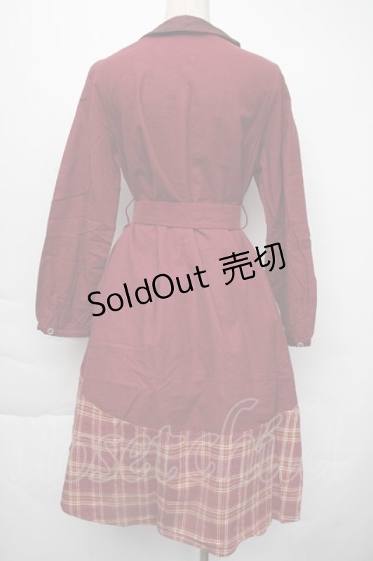 画像2: axes femme / チェックバイカラーシャツワンピース  ワイン S-25-11-30-035-AX-OP-HR-ZT512 (2)