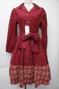 axes femme / チェックシャツワンピース  ワイン S-25-11-30-036-AX-OP-HR-ZS