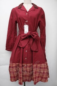 axes femme / チェックシャツワンピース  ワイン S-25-11-30-036-AX-OP-HR-ZS