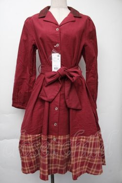 画像1: axes femme / チェックシャツワンピース  ワイン S-25-11-30-036-AX-OP-HR-ZS