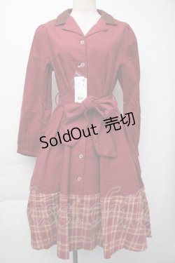 画像1: axes femme / チェックシャツワンピース  ワイン S-25-11-30-036-AX-OP-HR-ZS