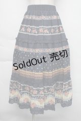 axes femme / ベルト付きボーダーフラワースカート  紺 S-25-11-30-052-AX-SK-HR-ZS