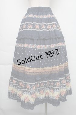 画像2: axes femme / ベルト付きボーダーフラワースカート  紺 S-25-11-30-052-AX-SK-HR-ZS