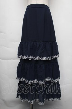 画像1: axes femme Nostalgic / 刺繍ティアードスカート  紺 S-25-11-30-053-LO-SK-HR-ZS