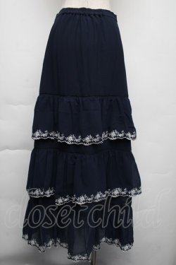 画像2: axes femme Nostalgic / 刺繍ティアードスカート  紺 S-25-11-30-053-LO-SK-HR-ZS