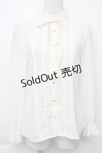 axes femme / 袖プリーツスタンドフリルブラウス  オフ S-25-11-30-008-AX-BL-AS-ZS