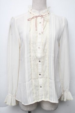 画像1: axes femme / 袖プリーツスタンドフリルブラウス  オフ S-25-11-30-008-AX-BL-AS-ZS