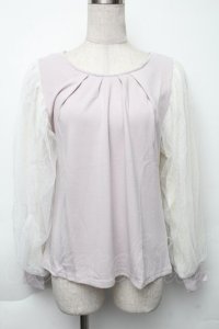 axes femme / ネックレス付袖チュールプルオーバー  ラベンダー S-25-11-30-012-AX-TO-HR-ZS