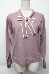 axes femme / 配色ボータイハイゲージニット  パープル S-25-11-30-014-AX-TO-HR-ZS