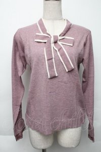 axes femme / 配色ボータイハイゲージニット  パープル S-25-11-30-014-AX-TO-HR-ZS