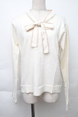 axes femme / 配色ボータイハイゲージニット  オフ S-25-11-30-003-AX-TO-HR-ZS