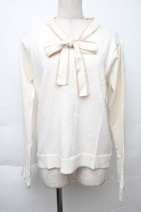 axes femme / 配色ボータイハイゲージニット  オフ S-25-11-30-003-AX-TO-HR-ZS