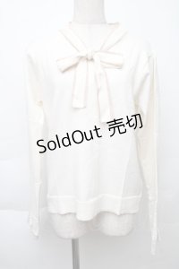 axes femme / 配色ボータイハイゲージニット  オフ S-25-11-30-003-AX-TO-HR-ZS