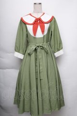 Favorite / ハサミ風リボンのお裁縫デザインワンピース  グリーン S-25-12-01-033-LO-OP-HR-ZT048
