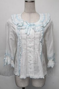 PINK HOUSE / ローンフリルブラウス  サックスＸ白 S-25-12-01-006-LO-BL-SA-ZS