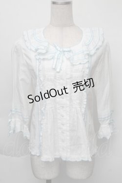 画像1: PINK HOUSE / ローンフリルブラウス  サックスＸ白 S-25-12-01-006-LO-BL-SA-ZS