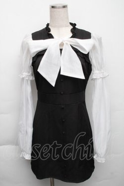 画像1: Bubbles / チュール袖ワンピース  黒ｘ白 S-25-12-01-050-CA-OP-AS-ZT136