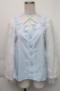 Lovely Tency / alsチョーカーレースブラウス M サックス S-25-12-01-007-LO-BL-AS-ZT1206S