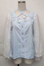 画像1: Lovely Tency / alsチョーカーレースブラウス M サックス S-25-12-01-007-LO-BL-AS-ZT143 (1)