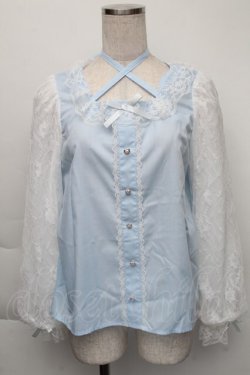 画像1: Lovely Tency / alsチョーカーレースブラウス M サックス S-25-12-01-007-LO-BL-AS-ZS
