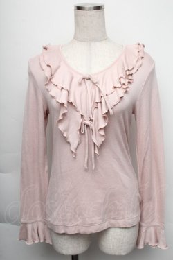 画像1: INGEBORG / ダブルフリル襟リボンカットソー  ピンク S-25-12-01-013-LO-TO-SA-ZT032