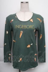 INGEBORG / コスメ&アクセサリープリントカットソー  グリーンＸブラウン S-25-12-01-021-LO-TO-SA-ZT154