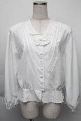 KANEKO ISAO / リボンラウンドブラウス  白 S-25-12-01-003-EL-BL-SA-ZT136