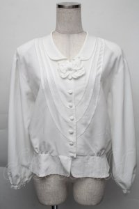 KANEKO ISAO / リボンラウンドブラウス  白 S-25-12-01-003-EL-BL-SA-ZT136