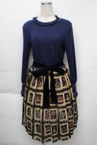 Jane Marple / Precious Framesトロンプイユワンピース  ネイビー S-25-12-01-024-JM-OP-HR-ZS