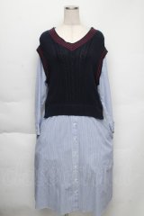 Jane Marple Dans Le Salon / Tilden vest and stripe trompe-l'oeil dress  サックスｘ紺 S-25-12-01-025-JM-OP-AS-ZS
