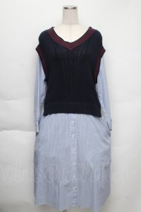 Jane Marple Dans Le Salon / Tilden vest and stripe trompe-l'oeil dress  サックスｘ紺 S-25-12-01-025-JM-OP-AS-ZS