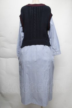 画像2: Jane Marple Dans Le Salon / Tilden vest and stripe trompe-l'oeil dress  サックスｘ紺 S-25-12-01-025-JM-OP-AS-ZS