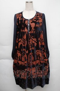 Jane Marple / フェアリーテイルオパールミニワンピース  ブラウンｘ紺 S-25-12-01-026-JM-OP-AS-ZS