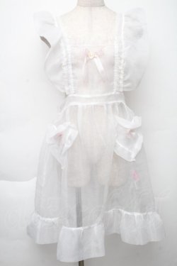 画像1: Nile Perch / オーガンジーフリルエプロンドレス  白 S-25-12-02-030-LO-OP-HR-ZS
