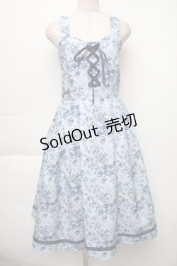 画像1: axes femme / ロマンティックローズ柄ジャンパースカート  サックス S-25-12-02-039-AX-OP-AS-ZS