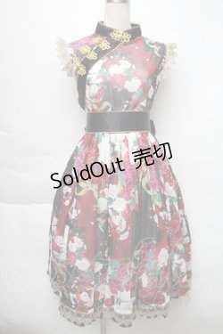 画像1: Triple fortune / 狛猫チャイナワンピース  黒×赤 S-25-12-02-048-EL-OP-HR-ZS