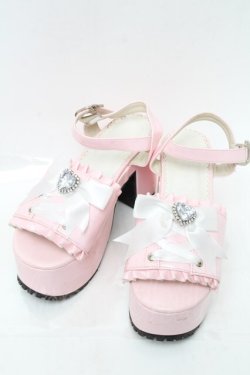 画像1: DearMyLove / ハートビジューダブルリボンサンダル 25 ピンク S-25-12-02-018-EL-SH-HR-ZS