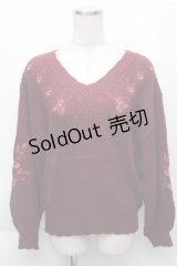 axes femme / ケーブル刺繍ニットプルオーバー  ワイン S-25-12-04-037-AX-TO-HR-ZS