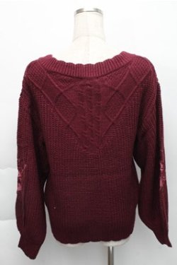 画像2: axes femme / ケーブル刺繍ニットプルオーバー  ワイン S-25-12-04-037-AX-TO-HR-ZS