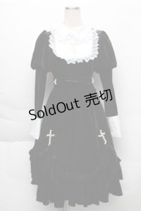 中国ロリータ / 別珍シスターワンピース  黒 S-25-12-04-046-LO-OP-HR-ZS