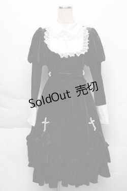 画像1: 中国ロリータ / 別珍シスターワンピース  黒 S-25-12-04-046-LO-OP-HR-ZS