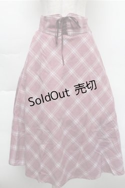 画像1: Fi.n.t / フロントレースアップチェックフレアースカート  ピンク S-25-12-04-061-CA-SK-HR-ZS