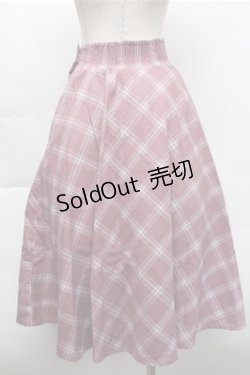 画像2: Fi.n.t / フロントレースアップチェックフレアースカート  ピンク S-25-12-04-061-CA-SK-HR-ZS