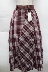 axes femme / チェックパッチワークスカート  ワイン S-25-12-04-062-AX-OP-HR-ZS