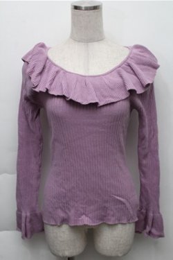 画像1: an another angelus / ラッフル衿ニットプルオーバー  パープル S-25-12-04-030-CA-TO-HR-ZS