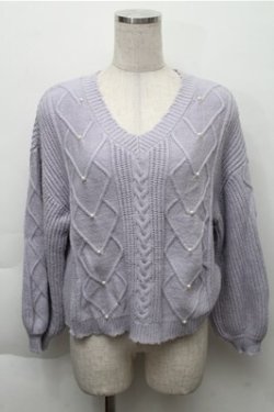 画像1: axes femme POETIQUE / パール配色アラン編みニット  ラベンダー S-25-12-04-031-AX-TO-HR-ZS