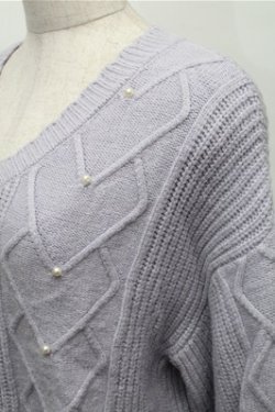 画像3: axes femme POETIQUE / パール配色アラン編みニット  ラベンダー S-25-12-04-031-AX-TO-HR-ZS