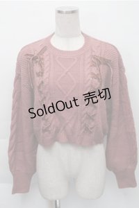 axes femme / Wレースアップショートニット  ピンク S-25-12-04-034-AX-TO-HR-ZS
