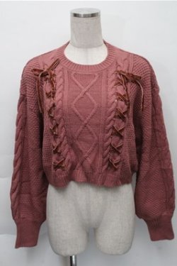 画像1: axes femme / Wレースアップショートニット  ピンク S-25-12-04-034-AX-TO-HR-ZS